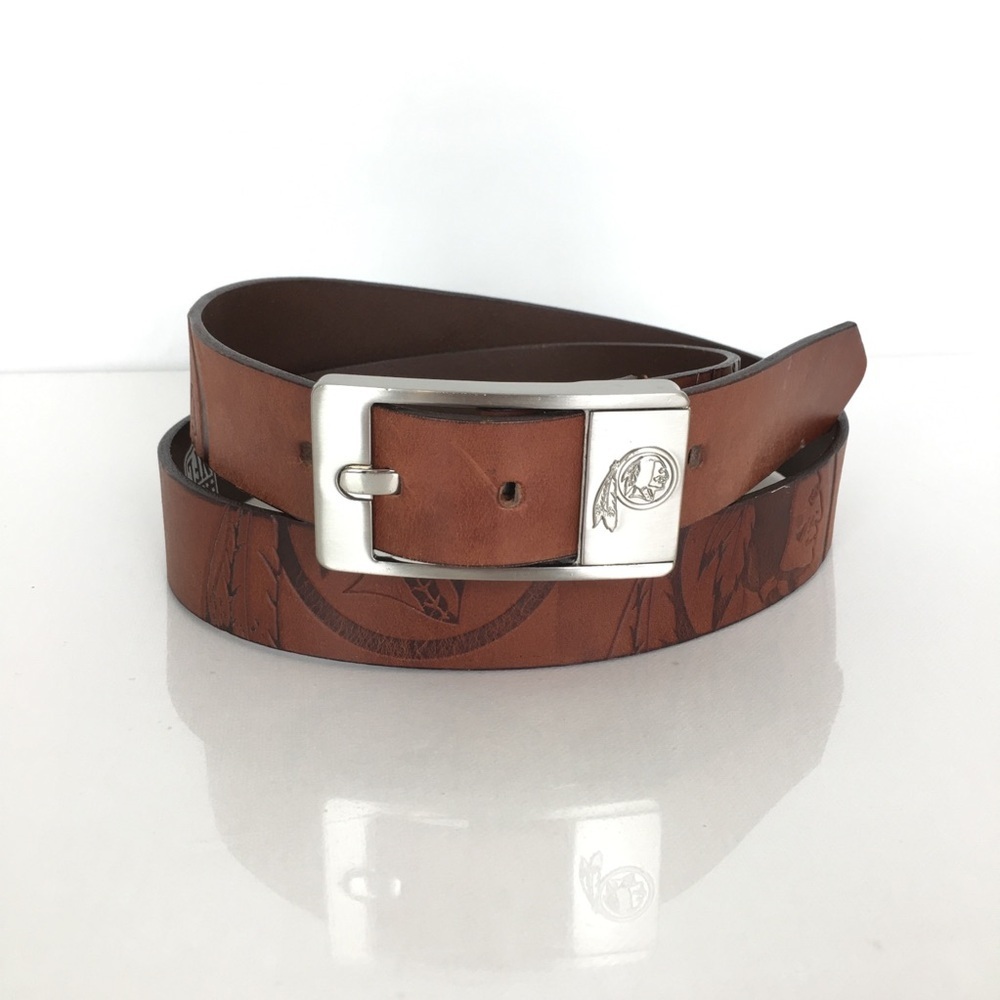 NFL Washington Redskins Commanders Old Logo Tooled Leather Belt Brown Men’s 40